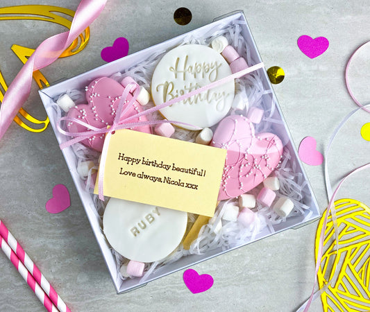 Pink Heart Birthday Cakesicle and Biscuit Treat Box