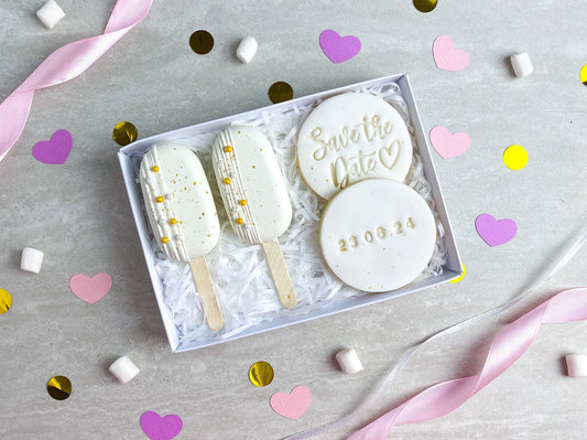 Save The Date Cakesicle and Biscuit gift
