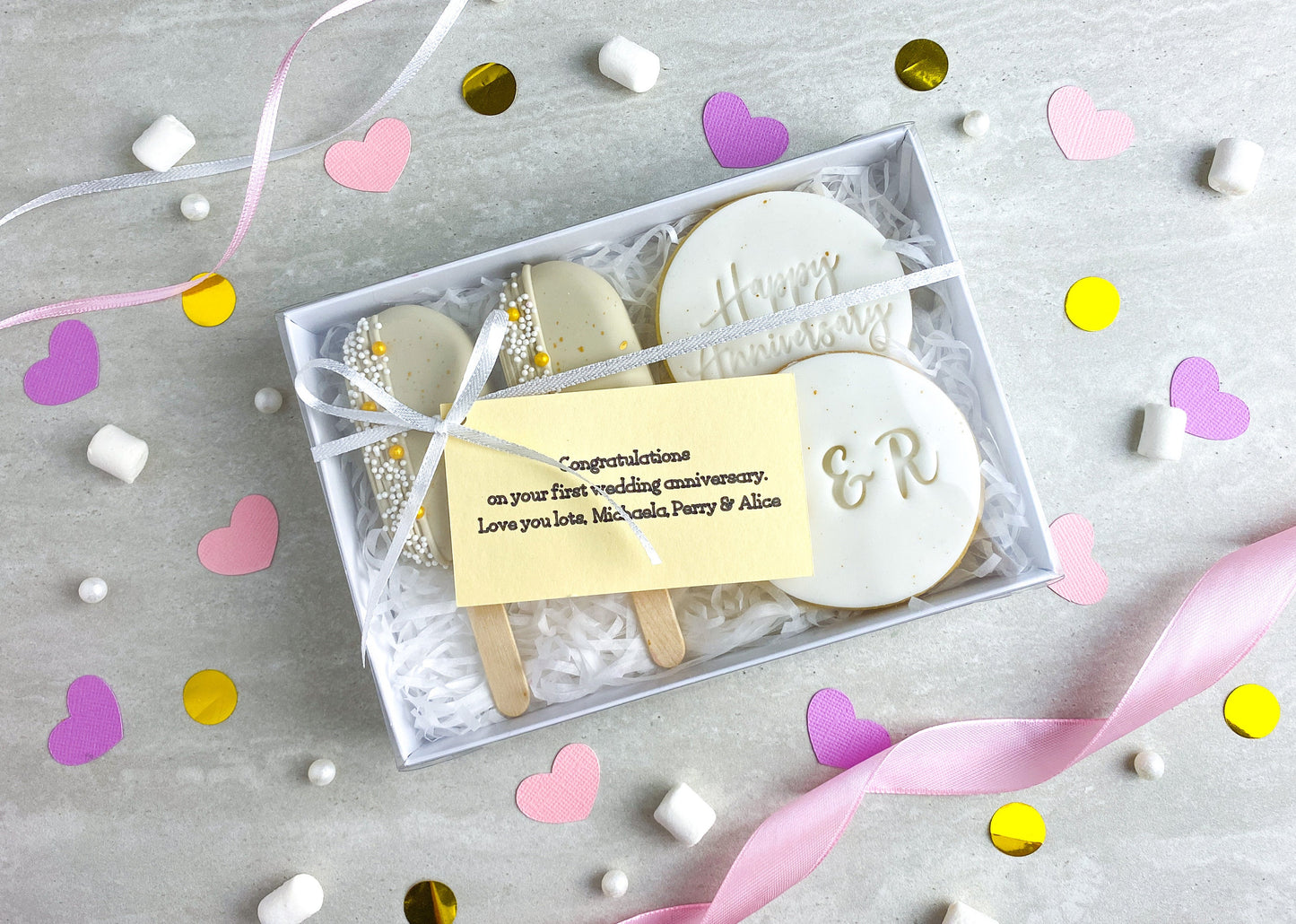 Anniversary Cakesicle and Biscuit Treat Box Gift