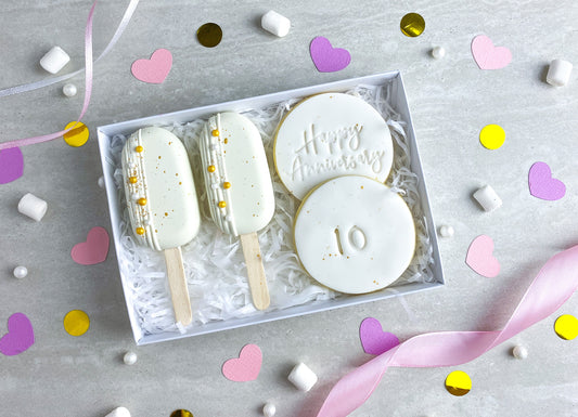 Anniversary Cakesicle and Biscuit Treat Box Gift