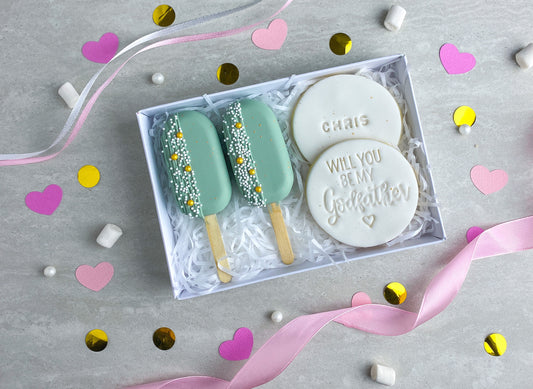 Godmother / Godfather Proposal Cakesicle and Biscuit Treat Box